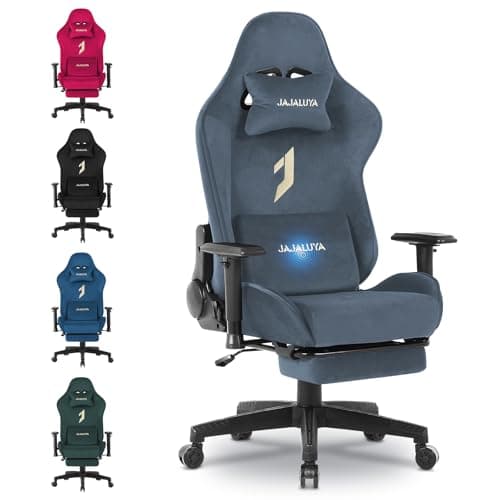 JAJALUYA Ergonomic Gaming Chair with Footrest & Massage, Reclining Racing Chair with Adjustable Headrest and Lumbar Support, High-Back Computer Chair for Adults, Office & PC Gaming (Gray)
