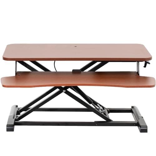 VIVO 81 cm Desk Converter, K Series, Height Adjustable Sit to Stand Riser, Dual Monitor and Laptop Workstation with Wide Keyboard Tray, Dark Walnut Top, Black Frame, DESK-V000KA | Height Adjustable, Stand Up Desk Riser, Wide Keyboard Tray, Dual Monitor and Laptop Workstation, Black Frame, K Series
