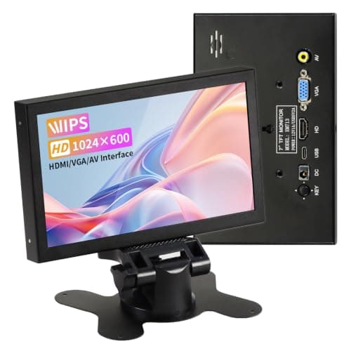 TngsChryxia Mini Monitor 7 Inch Screen HDMI, Portable Vga Monitor with AV BNC, 1024×600 LCD Small Screen with Built-in Speakers, 178° View Angle IPS, Multi-Function Small Display for Raspberry Pi