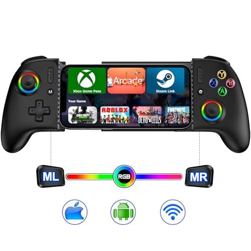 Universal Wireless Mobile Gaming Controller for iPhone/Android,Phone Gaming Controller with Hall Effect Joysticks &Programmable Buttons iPhone Gamepad Support Xbox Game Pass/PlayStation/Steam Link