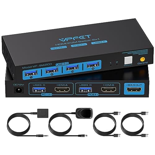 TIGKTING USB 3.0 HDMI KVM Switch 1 Monitors 2 Computers 4K@60Hz 4 Port USB