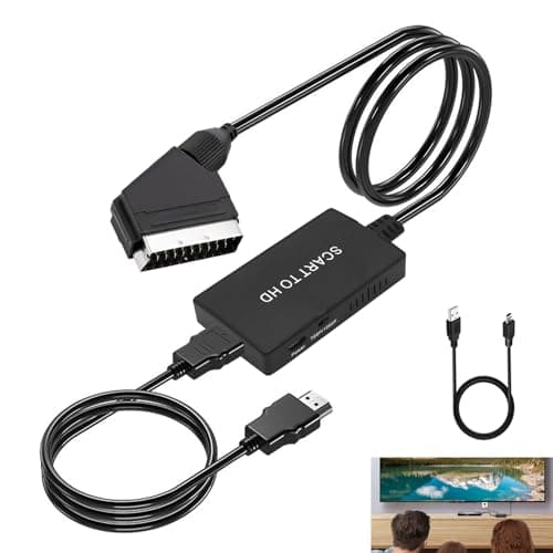 Scart to HDMI Converter with Cable, Male Scart to HDMI Converter 720P 1080P Video Audio Signal Adapter Analog Input to Digital Output for TV Monitor Projector Cable for Home Entertainment Devices