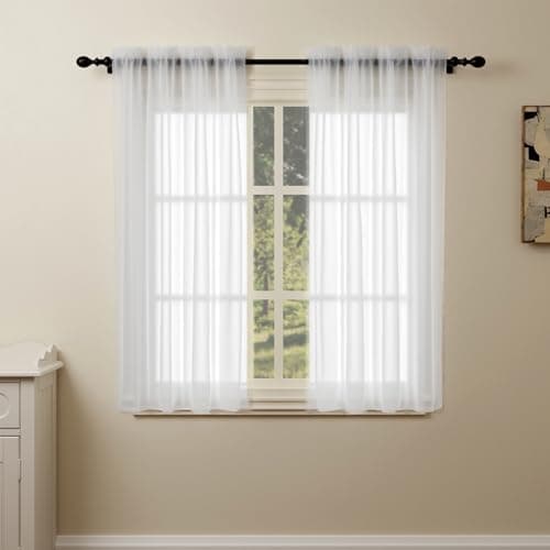 Pacok White Voile Curtains 45 Drop, 2 Panels Rod Pocket W56xL45 Inch