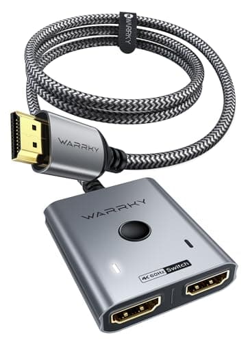 WARRKY HDMI Switch 4K 60Hz 2K 144Hz Bidirectional Switcher, [Aluminium Case, Nylon Braided] HDMI Splitter 2 in 1 out (ONLY 1 Monitor) Compatible with TV stick, Xbox, PS5/4, PC, Grey