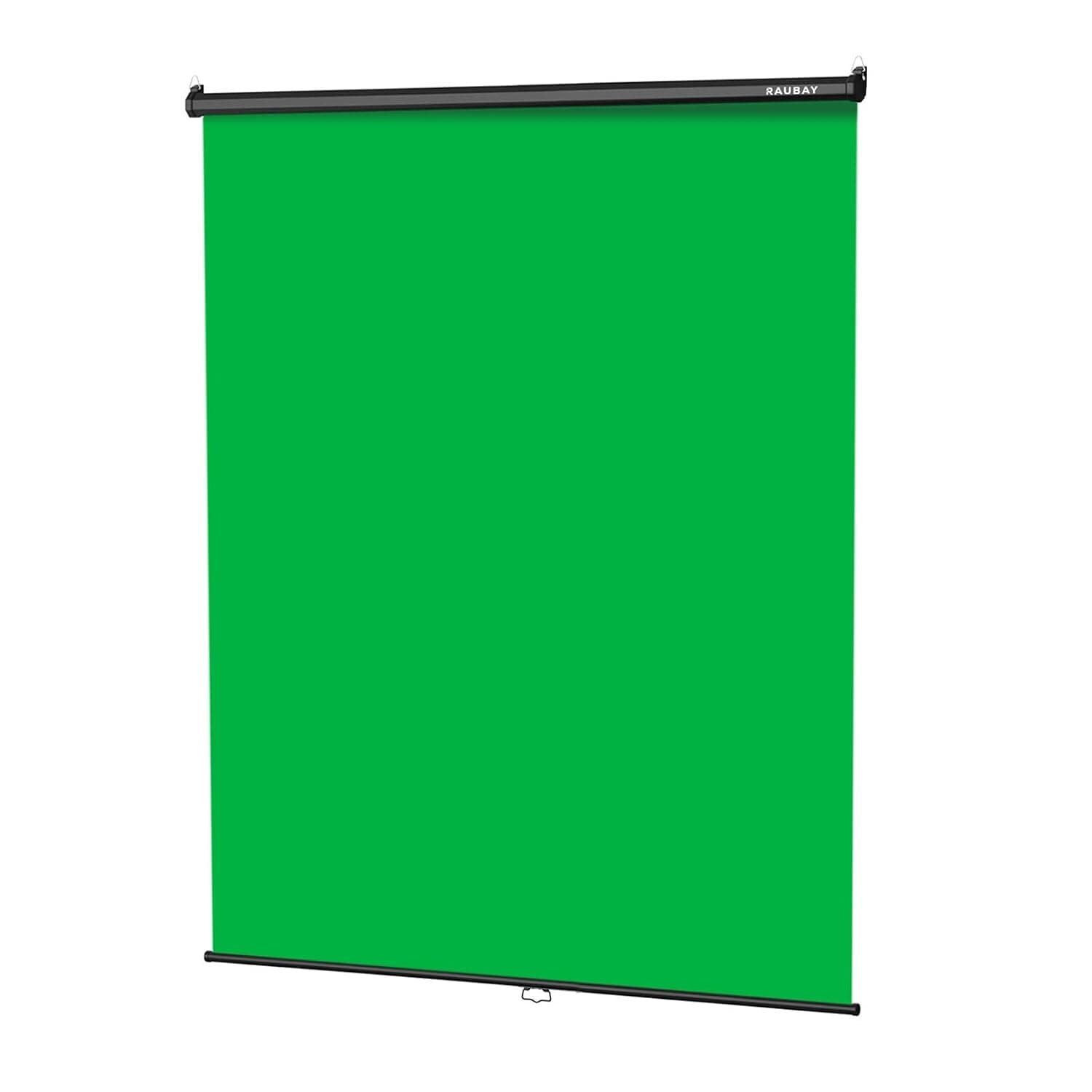 RAUBAY 59.8 x 86.6in Retractable Pull Down Green Screen Chroma Key Backdrop | Collapsible Wall-Mount Background for Professional Video Production, YouTube, TikTok, Streaming, Video Conferencing