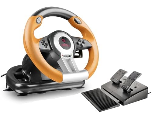 Speedlink DRIFT O.Z. Racing Wheel - USB Gaming Steering Wheel for PC, compatible with Windows operating systems from XP, pedals for accelerator and brake, gaming/computer/notebook/laptop, black-orange