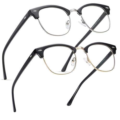 Perfectmiaoxuan 2 Pack Blue Light Blocking Glasses - Retro Round Frame | Anti Fatigue & HD Non-Prescription Lenses for Computer Gaming, Office, and Screen Use | Unisex for Women & Men