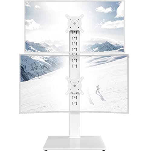 Dual Monitor Stand - Vertical Stack Screen Free-Standing Monitor Riser Fits Two 13 to 34 Inch Screen with Swivel, Tilt, Height Adjustable, Holds One (1) Screen up to 20kg white