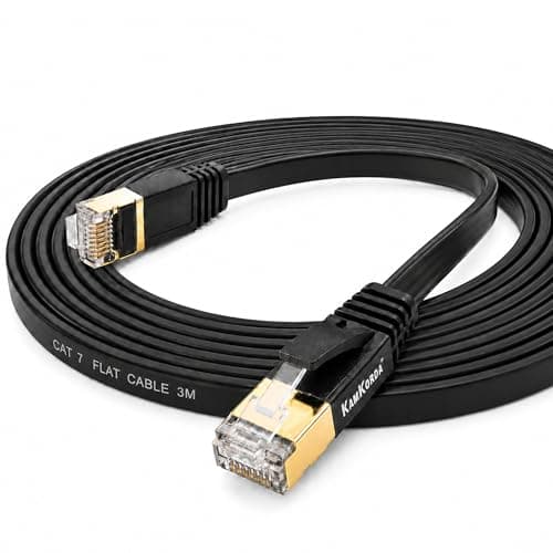 KamKorda Flat Ethernet Cable 3m, High Speed 10Gbps LAN Cable, RJ45 Network Cable for Gaming, Streaming, Router, Smart TV, PC, Modem, Black Cat 7 Cable