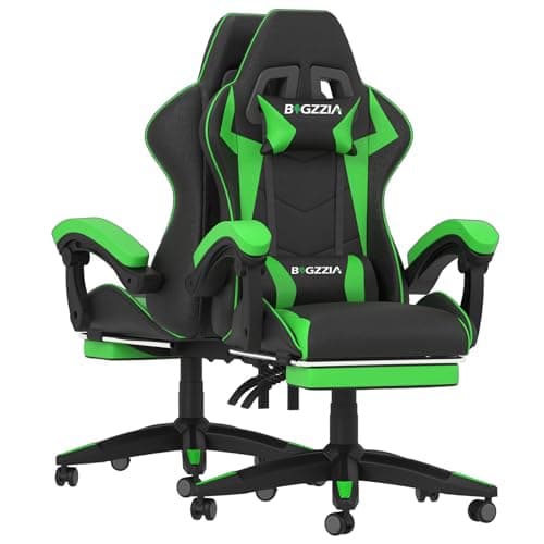 Ergonomic Gaming Chair with Footrest for Adults (With Footrest, Green)