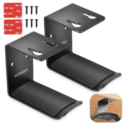 aceyoon 2 Pcs Headphone Stand, Black Headphone Mount Hook with Adhesive or Screws, Under Desk Headphone Hanger with Silicone Pad Universal Headset Stand for Gaming Headset, USB Cables etc