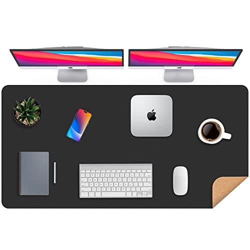 AFIING Large Desk Mat, 47.2" x 23.6", Black | Dual-Sided Natural Cork & PU Leather, Non-Slip, Waterproof, for Office, Home & Gaming