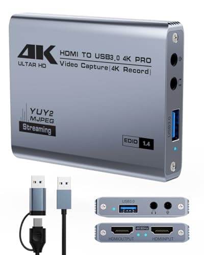 HDMI Video Capture Card, Supports Switch, HD 1080P 60FPS, USB 3.0, 4K Input/Passthrough. Compatible with PC, PS4, PS5, Xbox, cameras, smartphones, etc. Works with Windows 7/8/10/11, Mac, Linux