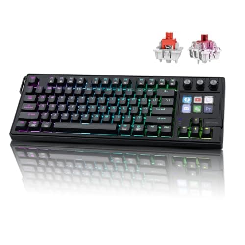 MMOBIEL Mechanical Keyboard for Stream Deck QWERTY Hot-Swappable RGB Keyboard with 6 Programmable LCD Macro Keys & 3 Control Dials for OBS, Streaming, Editing, Productivity – For Windows/macOS