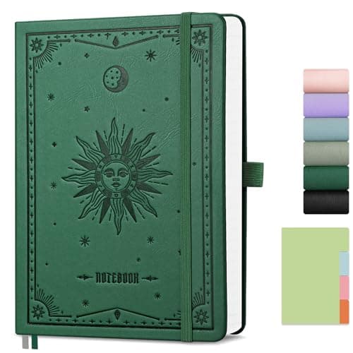 EMSHOI A5 Lined Notebook, Hardcover Leather Notepad, 192 Pages, Dark Green
