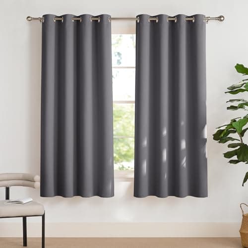 PONY DANCE Blackout Eyelet Curtains, Grey, 2 Panels, 52 x 63 Inch