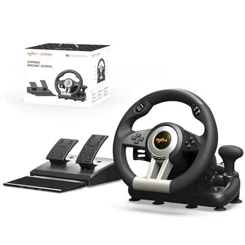 PXN V3 Pro Gaming Steering Wheel with Pedals - 180° Racing Wheel with Vibration Feedback, Steering Wheel for PC, PS3, PS4, and Switch -Black
