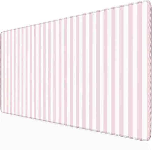 Pink Striped Desk Mat Cute Pastel Large Mouse Pad Kawaii Aesthetic Extended Mat for Home Office Desk Decor for Women Cozy Gaming Keyboard Pad 31.5 X 15.7