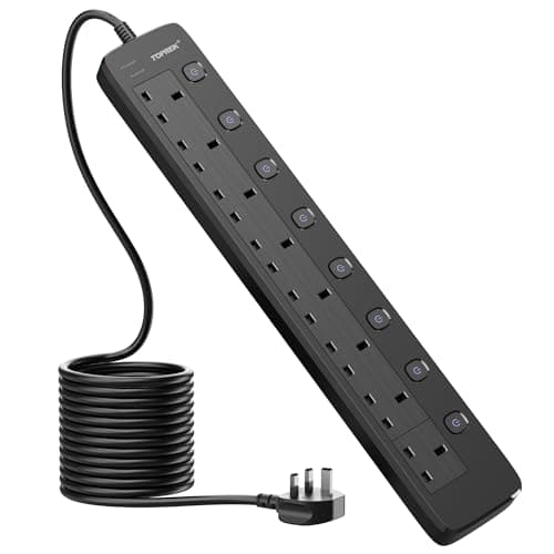 TOPREK 8 Way Extension Lead with Individual Switches, 5M Heavy Duty Socket