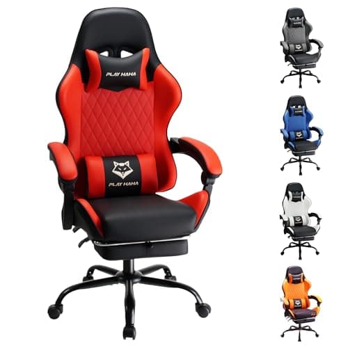 play haha Gaming Chair Ergonomic Reclining Seat With Footrest Adjustable Headrest And Lumbar Cushion High Back Support Padded Armrests Faux Leather Finish,Desk Chair