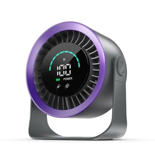 Refluxe Mini Desk Fan, Small USB Rechargeable Quiet Desktop Fan, Cooling Table Electric Fan with LED Digital Display, 360°Adjustable Tilt for Bedroom, Office & Home (Purple)