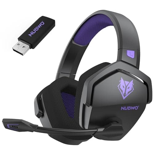 NUBWO Wireless Gaming Headset with Mic for Ps5 Ps4 PC, Zero Interference, 100-Hour Battery All-Day Play, 23ms Sync​ for Fortnite & Call of Duty/FPS Gamers, Triple Mode All Devices Compatible - Purple