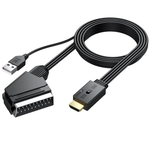 AUTOUTLET SCART to HDMI Converter 1080P for Retro Consoles - Plug & Play Supports 16:9/4:3 Conversion - PAL/NTSC - 150 cm Male to Male SCART Cable for HDTV, VCR, VHS, DVD
