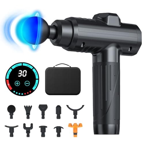 Massage Gun Deep Tissue, Portable Muscle Device with 10 Massage Heads, 2026 Massager 30 Speeds with LCD Touch Screen, Featuring Quiet Glide Technology with Carry Case