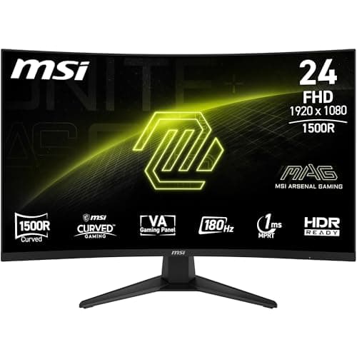 MSI MAG 244C 24-Inch FHD 1500R Gaming Monitor, 1920 x 1080 VA, 180Hz, 1ms, HDR ready, AMD FreeSync, Eye care, AI vision, HDMI 2.0b, DP 1.2a, Frame-less, Tilt Adjustable, Vesa Mount, Black