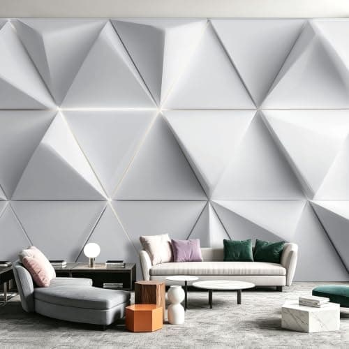 Wallpaper Wall Mural 3D Geometric Minimalist, Poster Mural for Office Gaming Room, 150x105 cm, White, Polygon Wall Modern Poster wall CoveringNon-Woven Photo Wallpaper Decoration