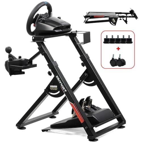 GTPLAYER Steering Wheel Stand for G25 G27 G29 G920 Foldable Racing Wheel Stand with Cup Holder Adjustable Height/Angle, Driving Simulator Gaming Wheel Stand