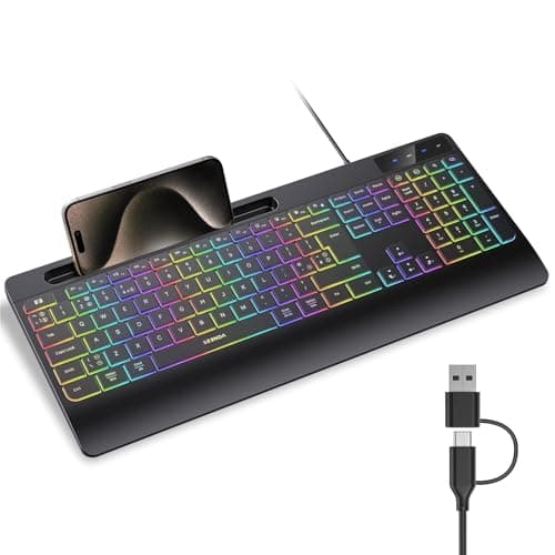 Seenda KOE200 Wired Quiet Keyboard with RGB Backlit for Laptop Black