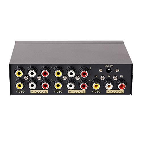 DTECH Powered 1 in 4 Out 3 RCA Splitter Box 4 Port AV Splitter 4 Way Composite Video Audio Distribution Amplifier with Power