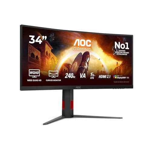 AOC CU34G4Z 34 inch UW-QHD Gaming Monitor Curved, 240Hz, Fast VA Panel, 1ms GtG, HDR400, FreeSync Premium, Height Adjustment, (3440x1440 HDMI 2x 2.1 DP 1x 1.4 USB Hub) Black
