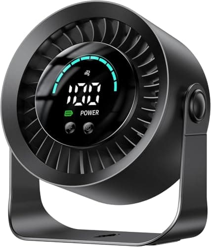 KIMMOO Rechargeable USB Desk Fan for Bedroom, 100 Speeds, 360° Rotation, Wall-Mounted Design, Portable Table Fan with LED Display, Quiet Personal Cooling Fan for Home Office (Black)