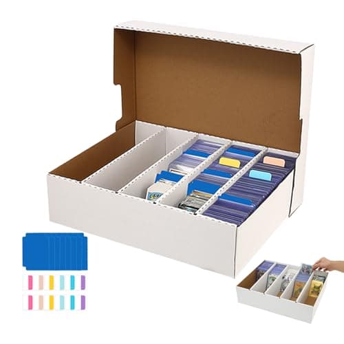 MZONGZI Trading Card Storage Box, 1-Pack 4000 Count, 5-Row Cardboard Box with Dividers & Labels, Bulk Card Storage Boxes for TCG/MTG/Sports Cards