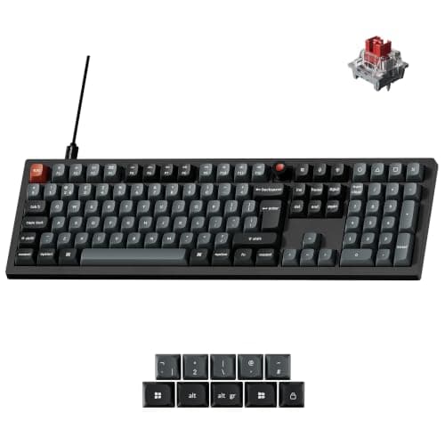 Keychron V6 8K Wired Mechanical Keyboard, Full Size 100% UK Layout Gaming Keyboard with Knob, 8000Hz Polling Rate RGB PBT Keycaps, QMK Hot-Swappable Super Red Linear Switches - Black