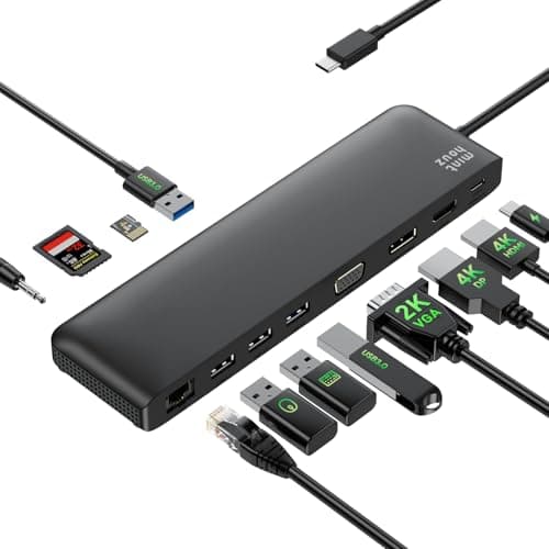 Minthouz Docking Station, 12 in 1 USB C Hub 3*Display, USB-C Dock Multiport Adapter to HDMI 4K, VGA, Ethernet, 2*USB 2.0/3.0, 3.5mm Audio, 85W PD, SD/TF, for Dell HP Lenovo Surface Laptop Windows Mac