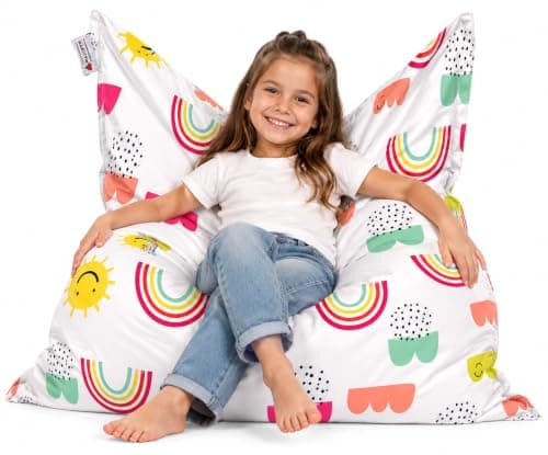 MaxiBean Large Bean Bag Chair for Kids and Children - Gaming BeanBag Cushion with Filling Beans Included, Perfect for Living Room, Bedroom, Garden and Outdoor Use Weather Resistant - Rainbow Dreams