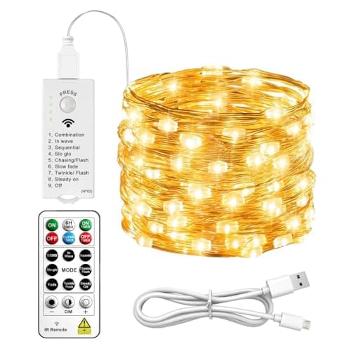 SINAMER Fairy Lights Rechargeable, 33FT/10M 100 LED, Remote & DIY Timer