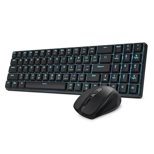 Redragon BS8773 Wireless Keyboard and Mouse Combo, 78 Keys 2.4Ghz Wireless Low-Profile Mechanical Red Switch Keyboard w/Slim Compact Design & Single Blue Backlit, 2400 DPI Max Mouse (Black)