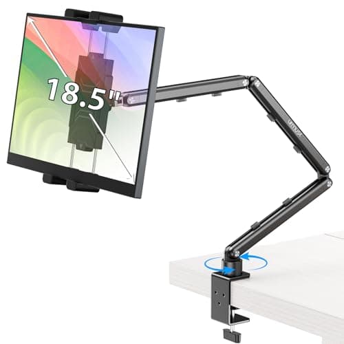 Portable Monitor Stand for Desk, Aluminum Tablet Holder, Three Arm Black
