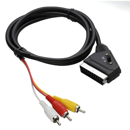 kenable SCART to RCA Cable Bidirectional Composite AV Lead with 3 Phono Plugs Red White Yellow Switchable Input Output 1.5m Black