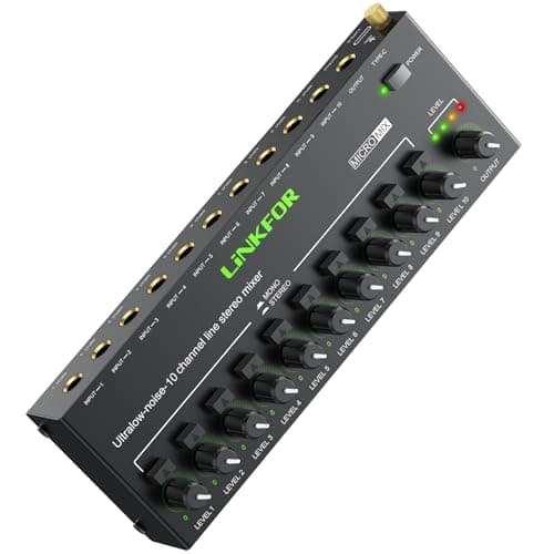 LiNKFOR 10 Channel Audio Mixer 6.35mm Stereo Mixer with Volume Control