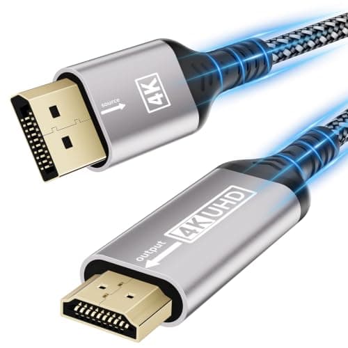 layajia 4K DisplayPort to HDMI Cable 1M, Uni-Directional DP to HDMI Male UHD 4K@30Hz/2K@60Hz/1080P@120Hz Nylon DP to HDTV Cord for Dell, Projector, Desktop, AMD, NVIDIA, Lenovo, HP, ThinkPad