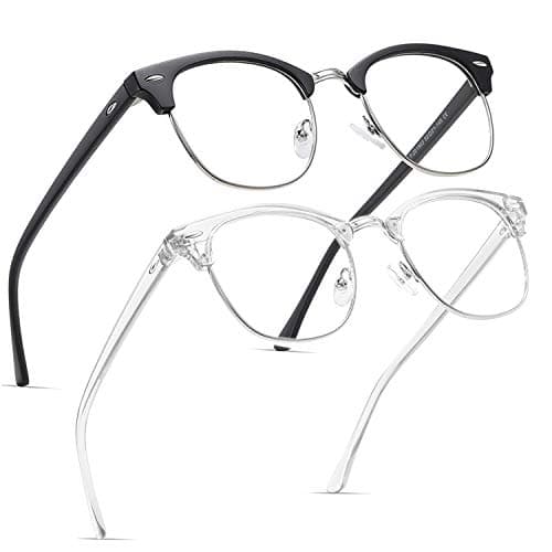 Perfectmiaoxuan 2 Pack Blue Light Blocking Glasses - Retro Round Frame | Anti Fatigue & HD Non-Prescription Lenses for Computer Gaming, Office, and Screen Use | Unisex for Women & Men