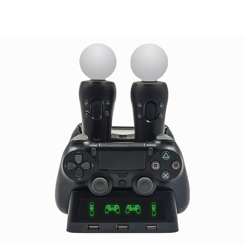Controller Charging Station For PS4 PSVR VR Move For PS MOVE, Dual Controller Charging Dock Station Charger Station With LED Indicators