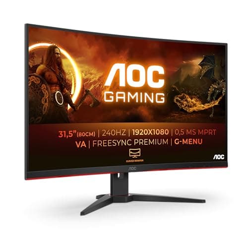 AOC Gaming C32G2ZE - 32 Inch FHD Curved Monitor, 240Hz, 1 ms MPRT, VA AMD FreeSync Premium, Low Input Lag (1920x1080@ 240Hz, 300 cd/m², HDMI/DP)
