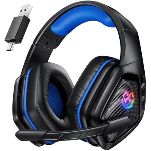 Tatybo Wireless Gaming Headset for PC Ps5 Ps4, 2.4GHz USB & Type-C & Bluetooth Gaming Headphones with Mic, 40H Battery Comfortable Gaming Headsets for Switch Laptop Mobile Mac (Black Blue)