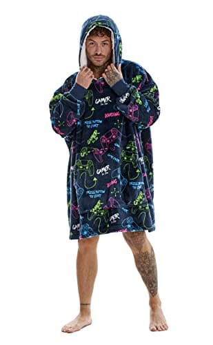 GAMER Fleece Oversized Hoodie - Gaming Controller Neon Design - Super Soft Lounger Blanket Hoody - 100% Polyester - Adults One Size